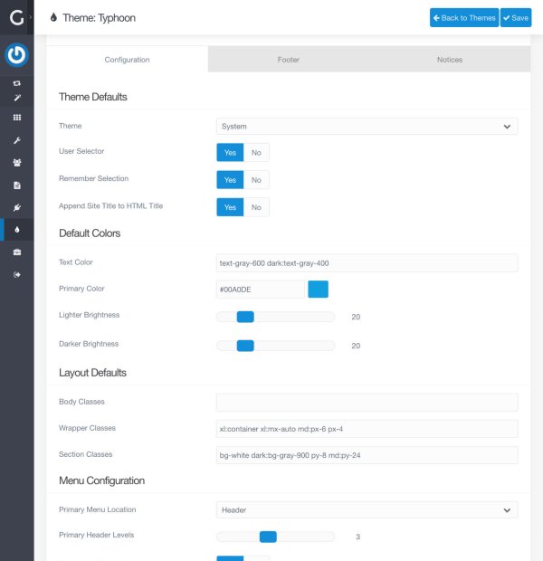 Main Typhoon theme Configuration options in admin