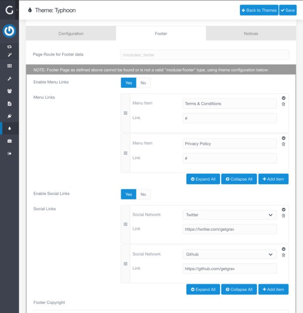 The Footer tab of the Typhoon theme configuration
