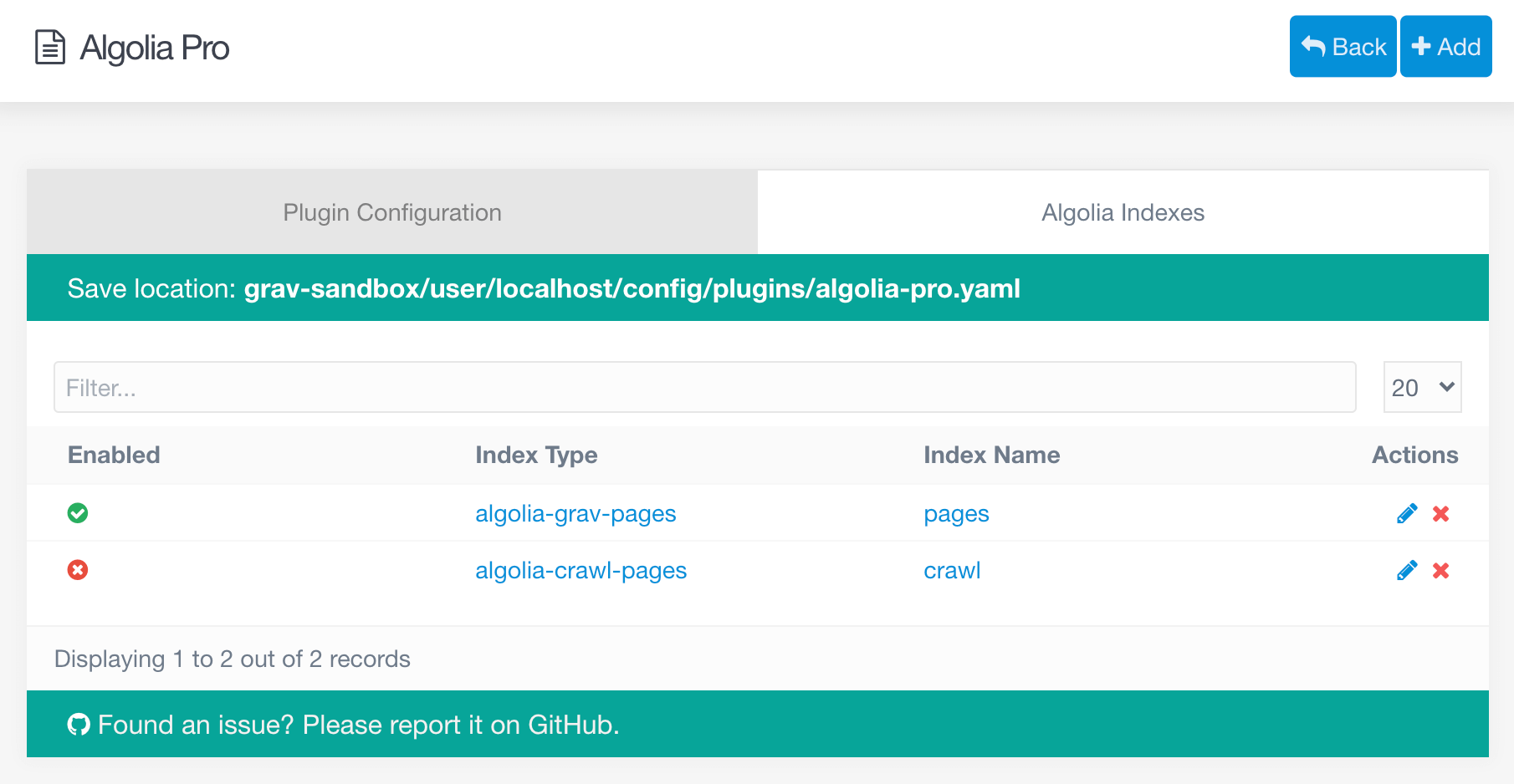 Algolia Indexes