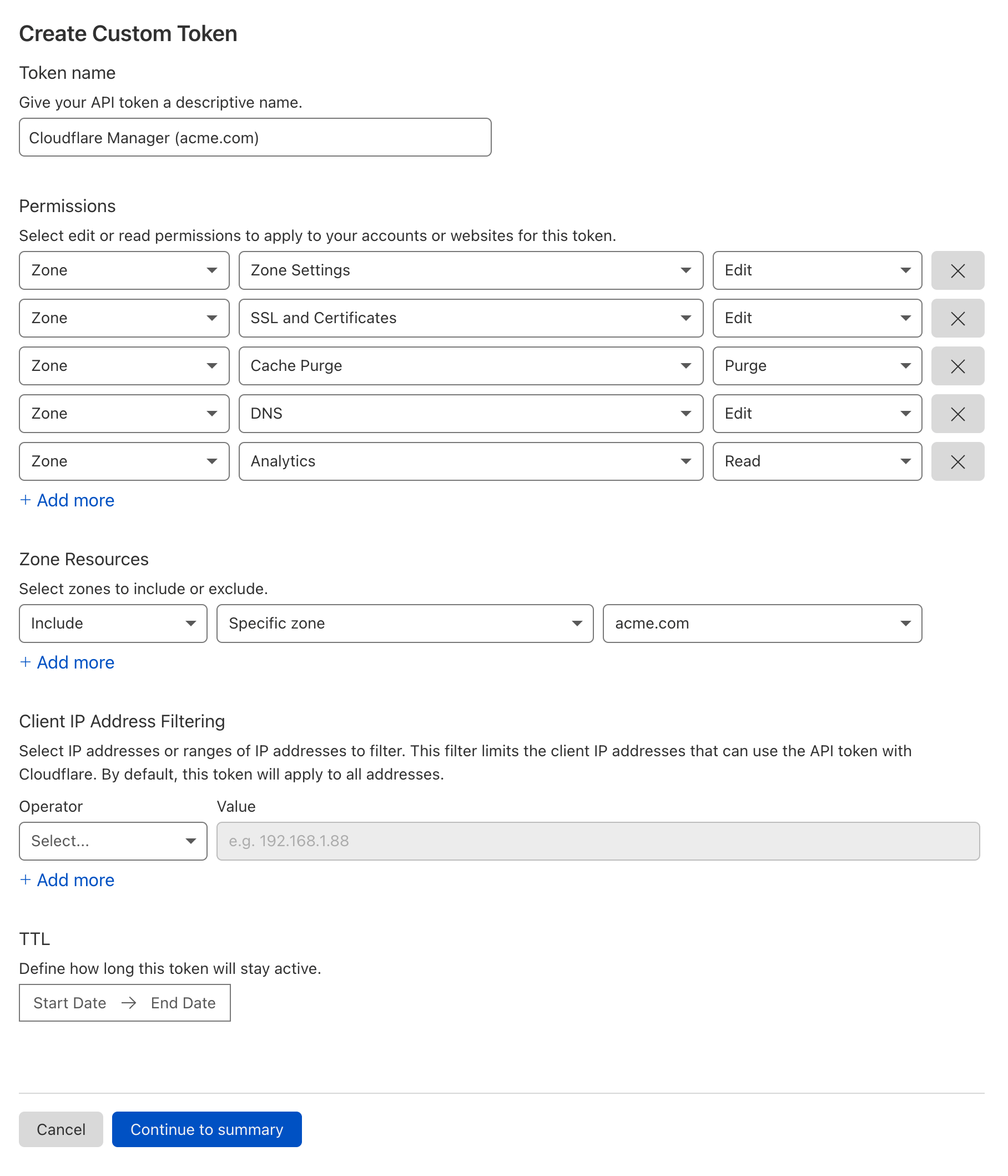 API Token Settings