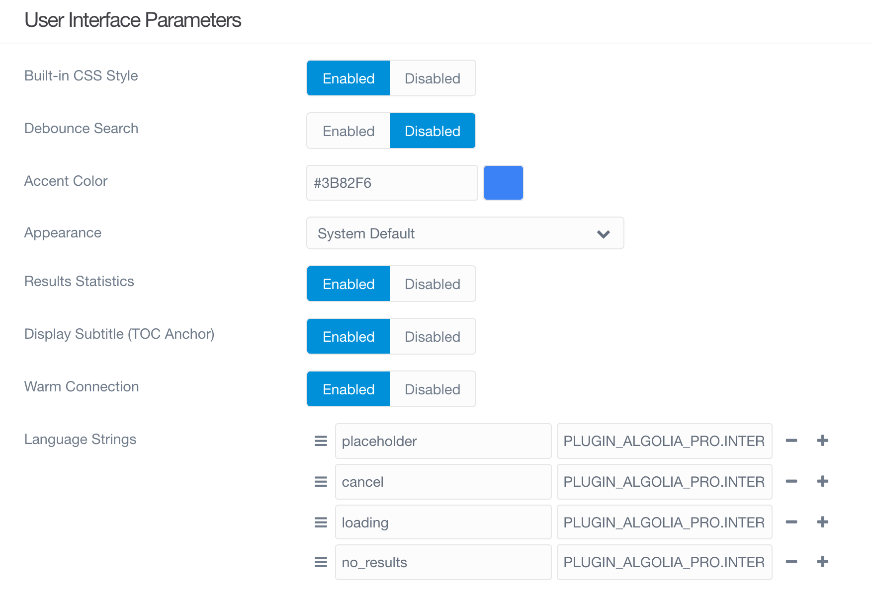 User Interface Configuration