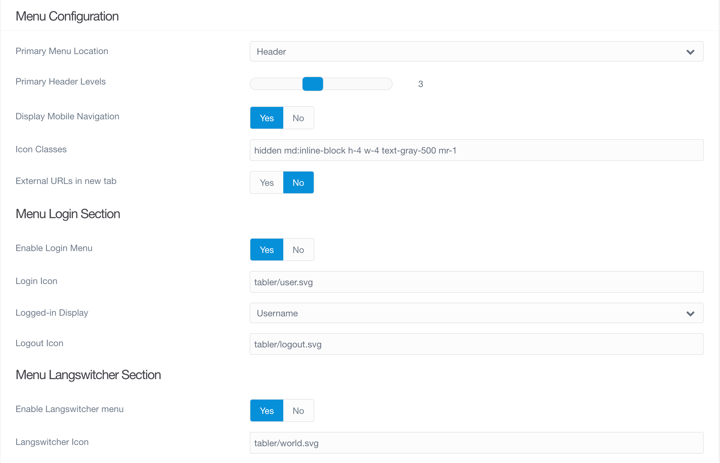 Menu Configuration